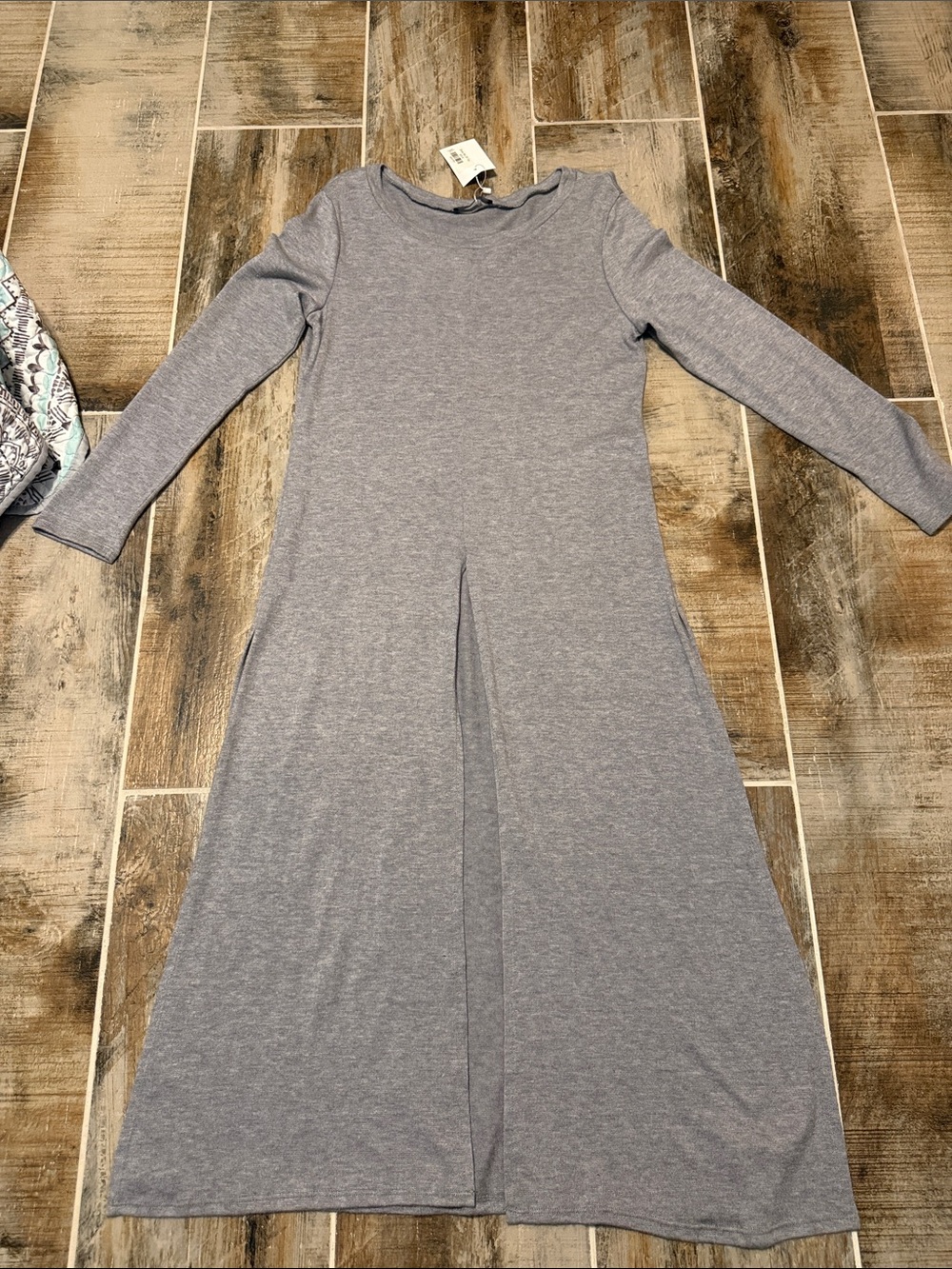 Women's Long Sleeve Gray Midi Dress with Front Panel Detail